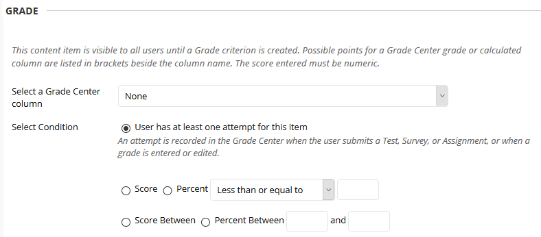 Screenshot of grade criteria