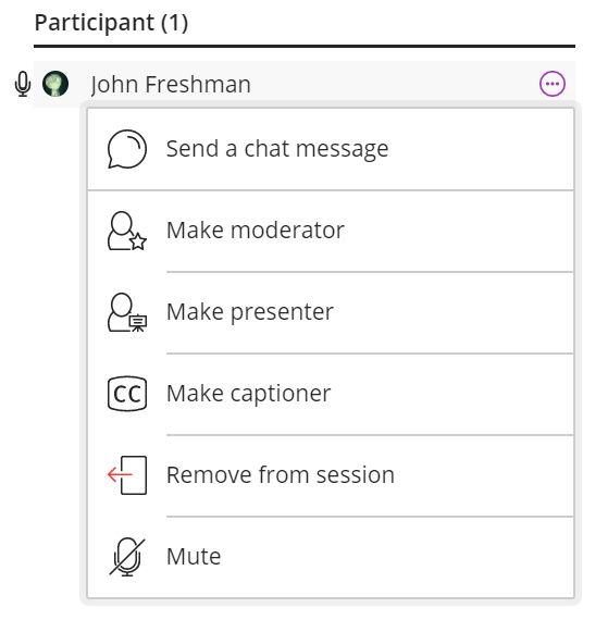 Participant options list