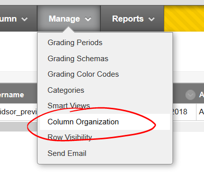 Manage, column organization