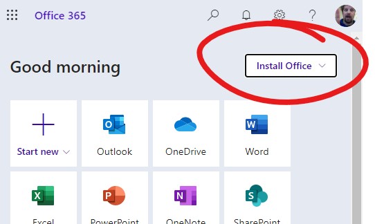 Install office button in upper right of office 365 homepage