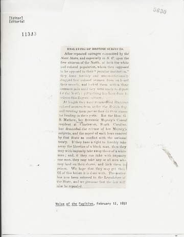 Voice of the Fugitive - February 12, 1851
