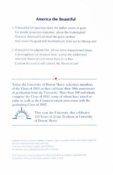 University of Detroit Mercy Annual Commencement May 10, 2003 Cal
