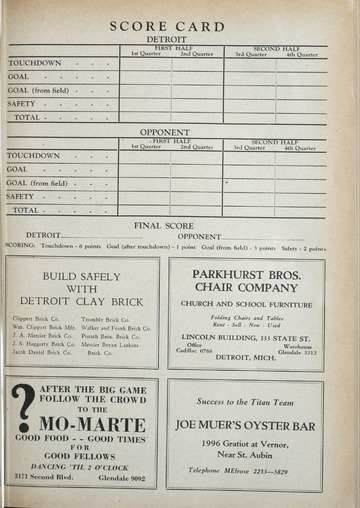 University of Detroit Football Collection: University of Detroit vs. Western State Teachers College Program