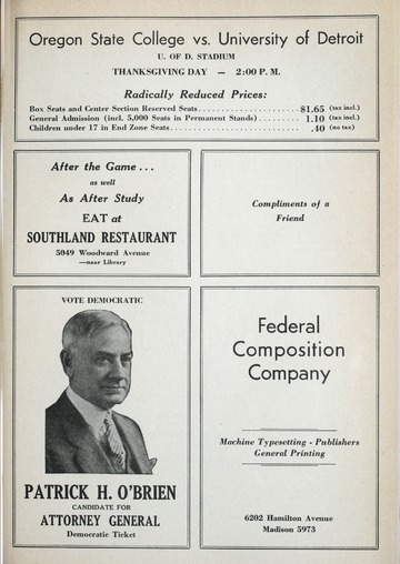 University of Detroit Football Collection: University of Detroit vs. Marquette University Program