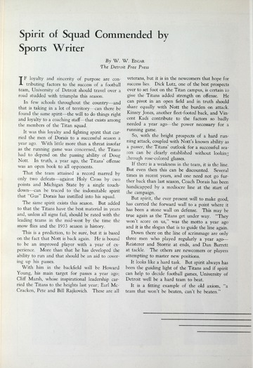 University of Detroit vs. Michigan State Normal Program