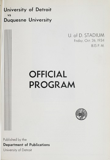 University of Detroit Football Collection: University of Detroit vs. Duquesne Program