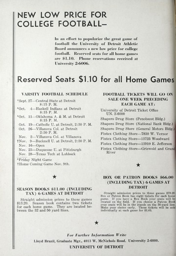 University of Detroit Football Collection: University of Detroit vs. Central State Teachers Program