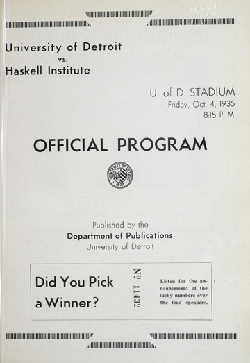 University of Detroit Football Collection: University of Detroit vs. Haskell Institute Program