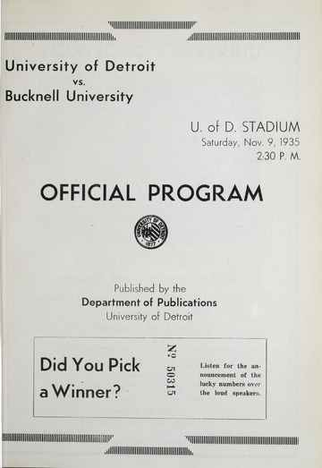 University of Detroit Football Collection: University of Detroit vs. Bucknell University Program