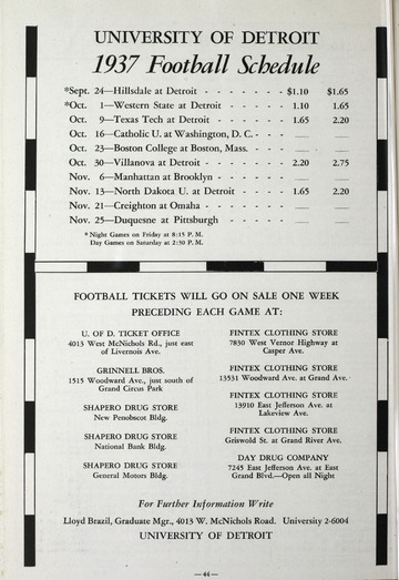 University of Detroit Football Collection: University of Detroit vs. Texas Tech Program