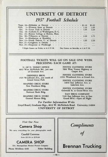 University of Detroit Football Collection: University of Detroit vs. Villanova Program