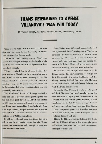 University of Detroit vs. Villanova Program