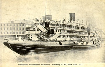 Christopher Columbus - Damaged caused by a falling water tower at Milwaukee, Wisc. on June 30, 1917. 17 killed. Only serious accident in ship's career.