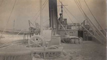 Ann Arbor No. 4 - February 13,1923 - The vessel's worst wreck came just outside of Frankfort harbor - ship struck bottom, rail cars broke loose and the vessel sank next to the south pier. No lives were lost.