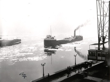 Fr. Edward J. Dowling, S.J. Marine Historical Collection: Onoko - entering Duluth Ship Canal, early spring or late fall - about 1910, McKenzie photo from Kenneth Thro Collection
