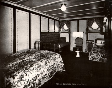 Interior, parlor, main deck, bath and toilet, 1920s.