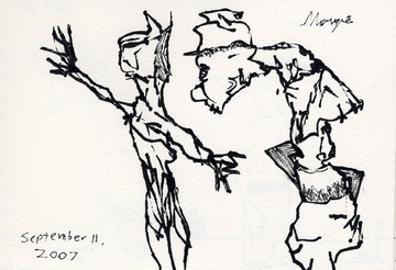 Two Figures, One Looking