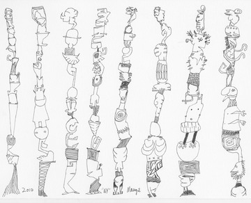 Eight Totem Pole Figures, drawn in NYC
