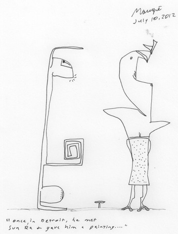 Once, in Detroit, he met Sun Ra & gave him a painting