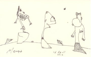 Three Figures, One Dancing on a Stump 