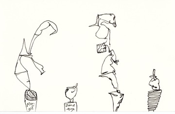 Four Figures, some atop of platforms 