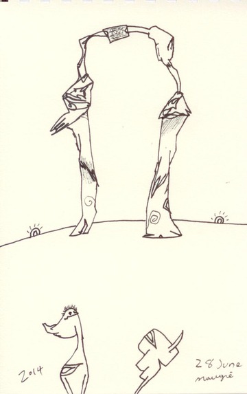 Bridge Person and Lizardly Figure 