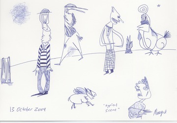 Maurice Greenia, Jr. Collections: Typical scene, in blue ballpoint pen