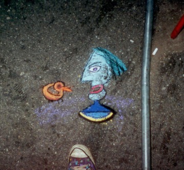 Blue Figure with Orange Bird