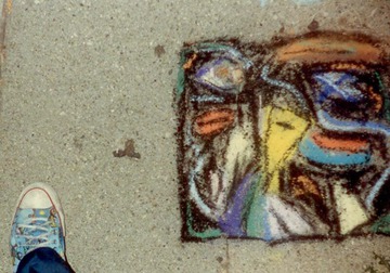 Sidewalk Drawing, with Painted Shoe 