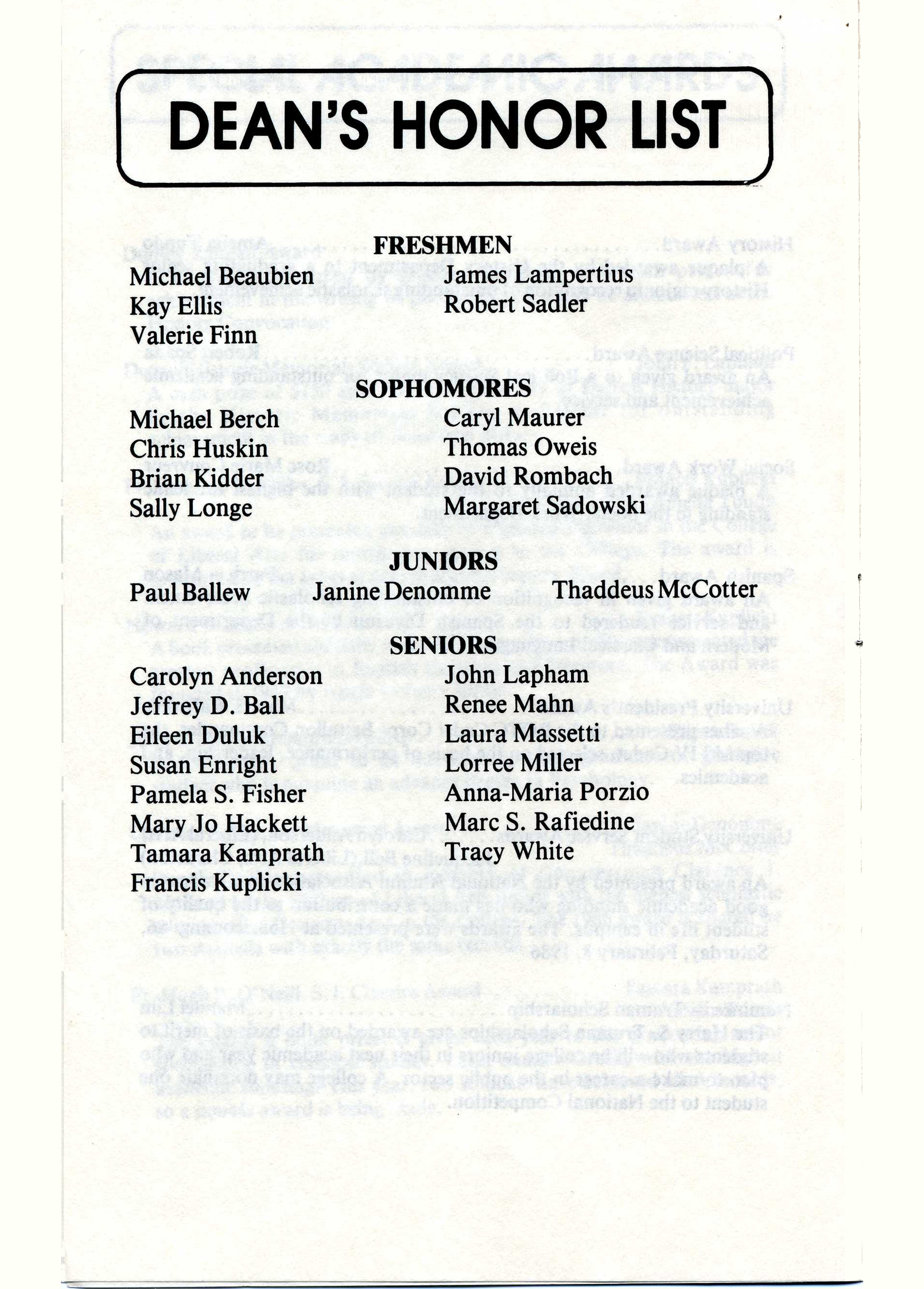 Honors Convocation | 1986-04-06 :: UDM Libraries / Instructional Design  Studio
