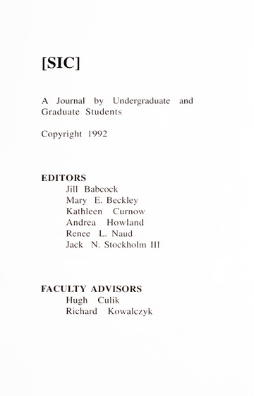 [SIC] Volume 1, Number 1, Winter 1992 University of Detroit Merc