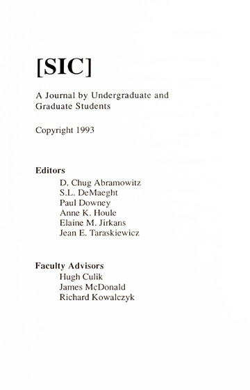 [SIC] Volume 2, Number 1, Fall 1993 University of Detroit Mercy