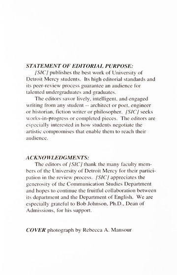 [SIC] Volume 4, Number 1, Winter 1995 University of Detroit Merc