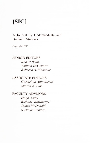 [SIC] Volume 4, Number 1, Winter 1995 University of Detroit Merc