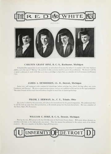 University of Detroit Yearbook Collection: University of Detroit Red and White. 1923