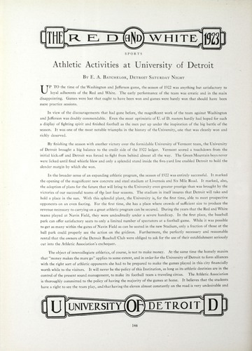University of Detroit Red and White. 1923