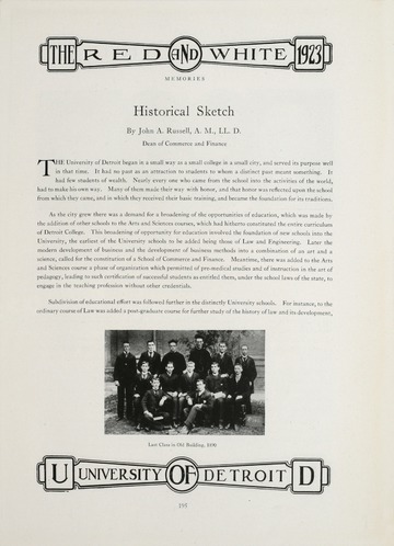 University of Detroit Yearbook Collection: University of Detroit Red and White. 1923