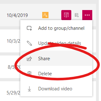 More actions button with share selected