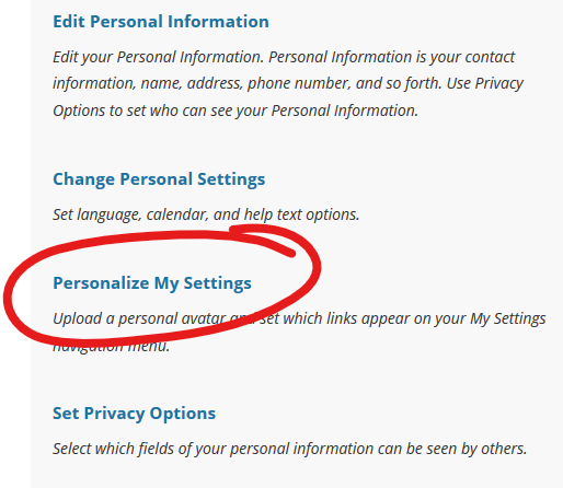 Screenshot of Personalize My Settings