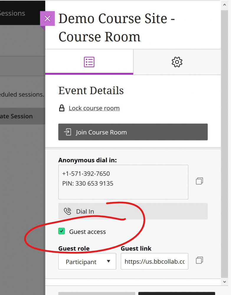 image of guest access checkbox