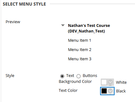 Select menu style portion of page