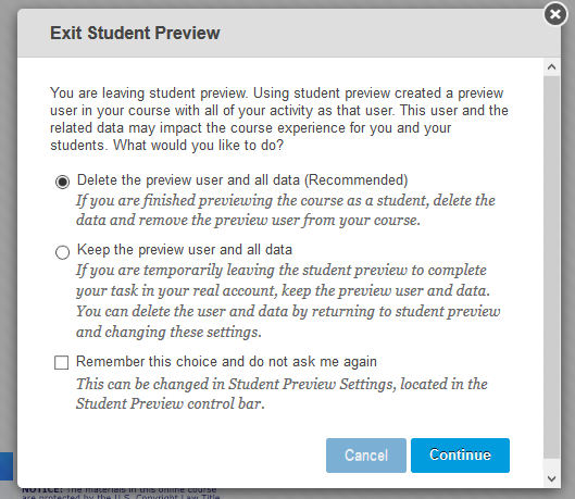 Exit preview options