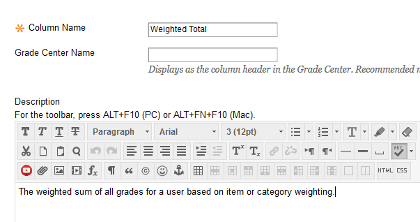 Weighted total column name and description