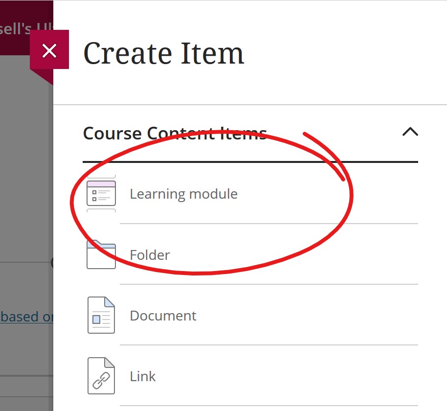 image of create learning module selection