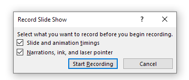 Record slide show dialog window