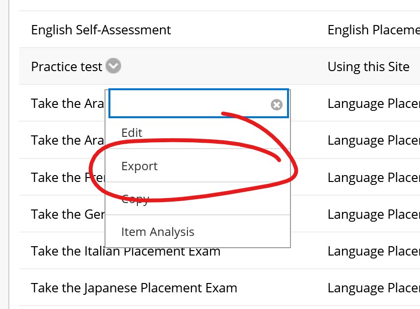 image of export test option