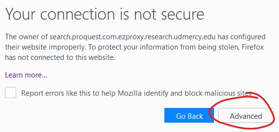Firefox security error message